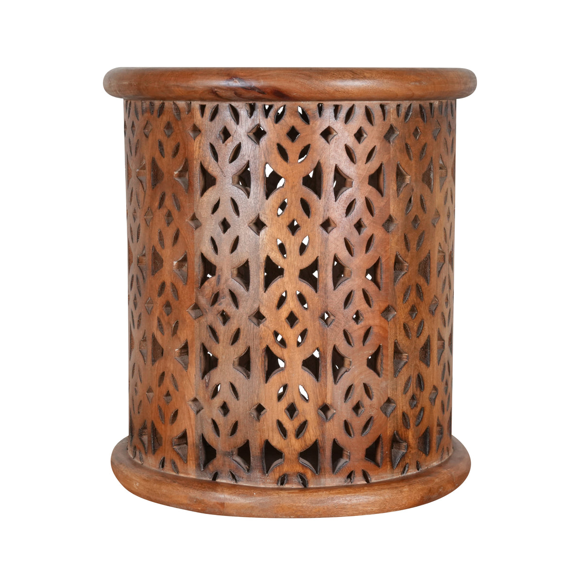 Handcrafted Wooden Stool with Intricate Cutout Design - A Global Art Piece