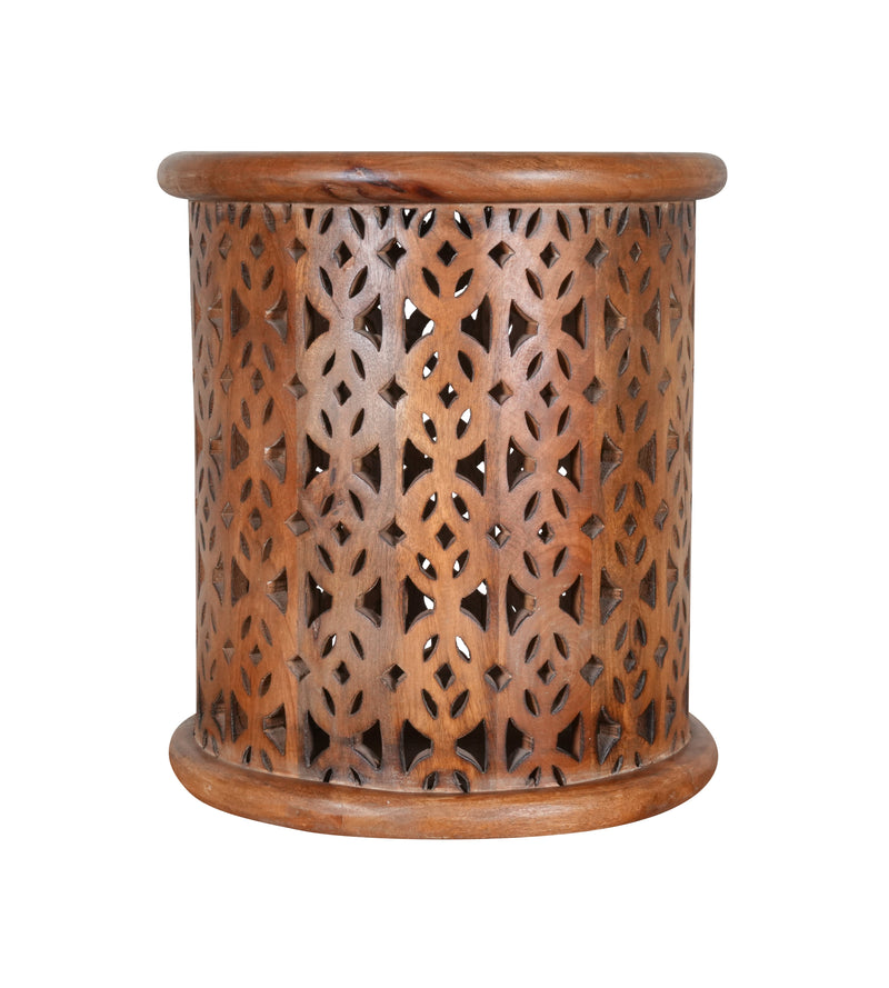 Handcrafted Wooden Stool with Intricate Cutout Design - A Global Art Piece