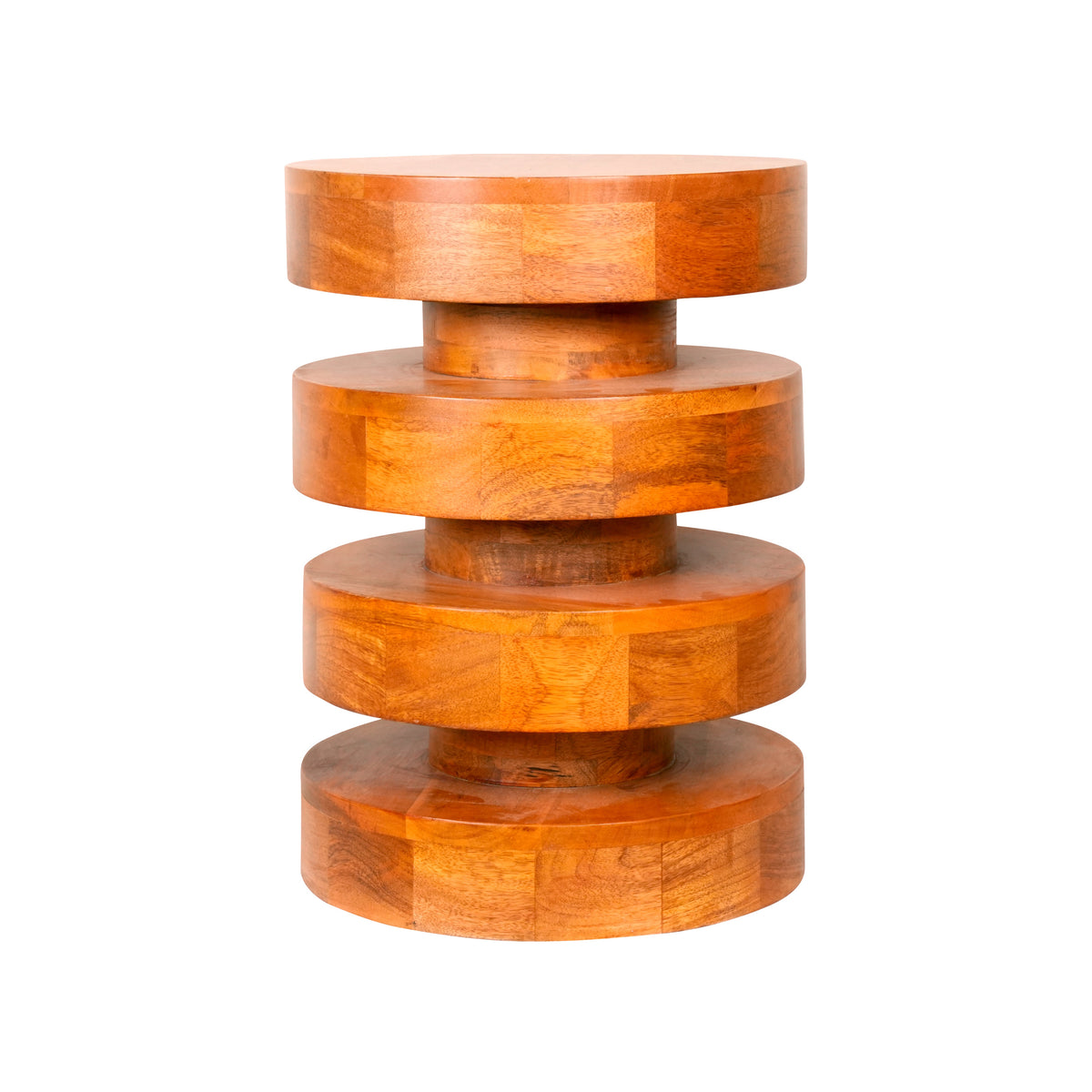Handcrafted Wooden Stool with Tiered Circular Design - Unique Accent Piece