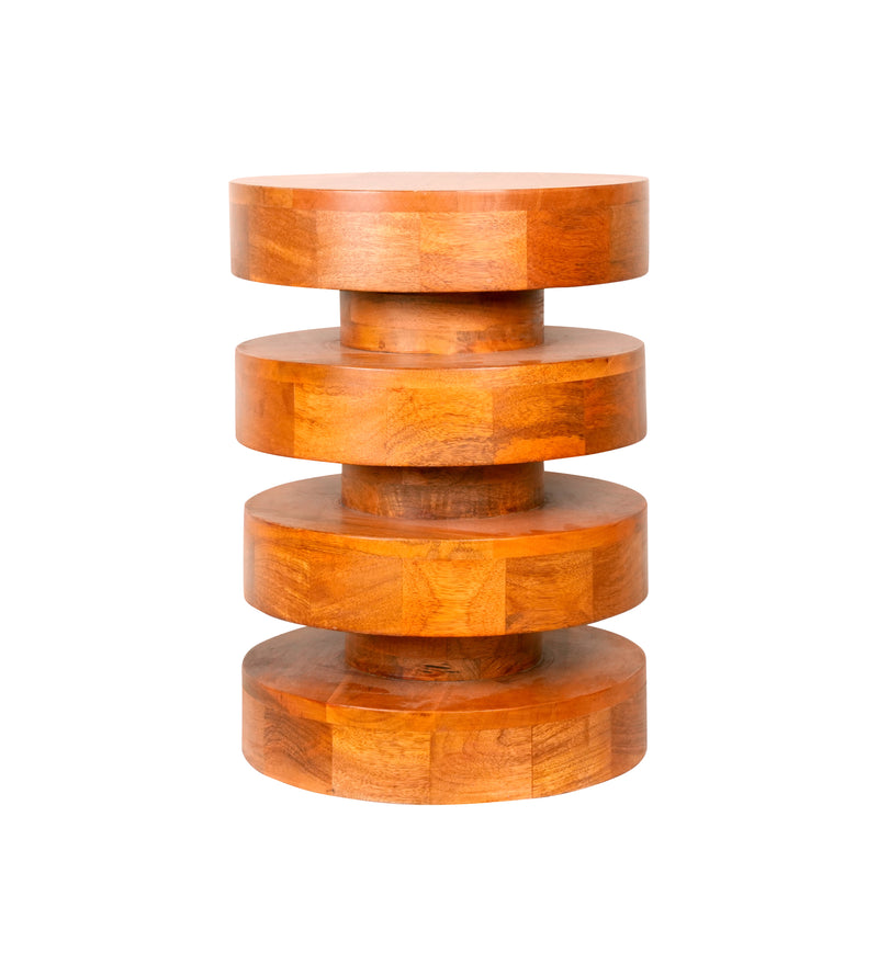 Handcrafted Wooden Stool with Tiered Circular Design - Unique Accent Piece