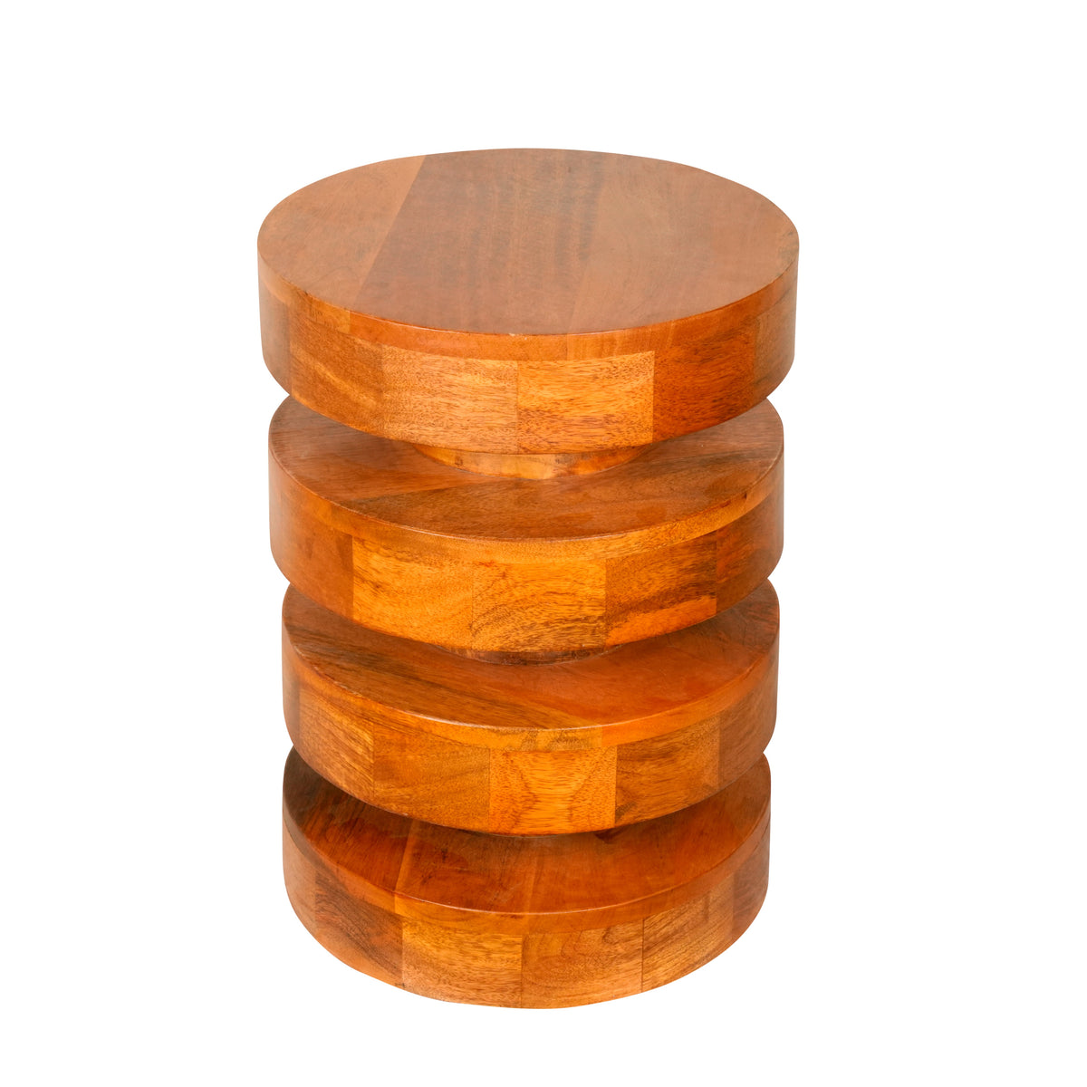 Handcrafted Wooden Stool with Tiered Circular Design - Unique Accent Piece