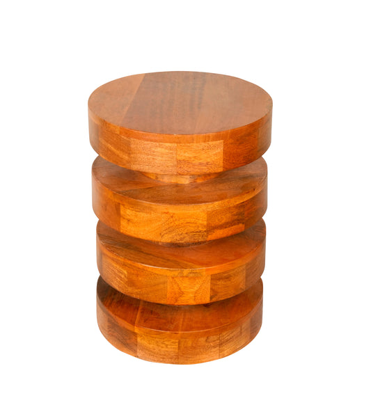 Handcrafted Wooden Stool with Tiered Circular Design - Unique Accent Piece