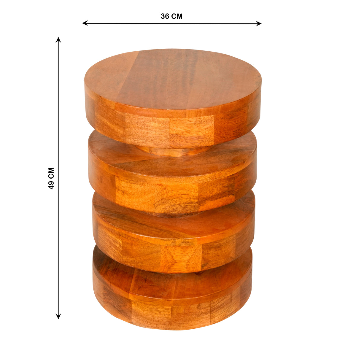 Handcrafted Wooden Stool with Tiered Circular Design - Unique Accent Piece