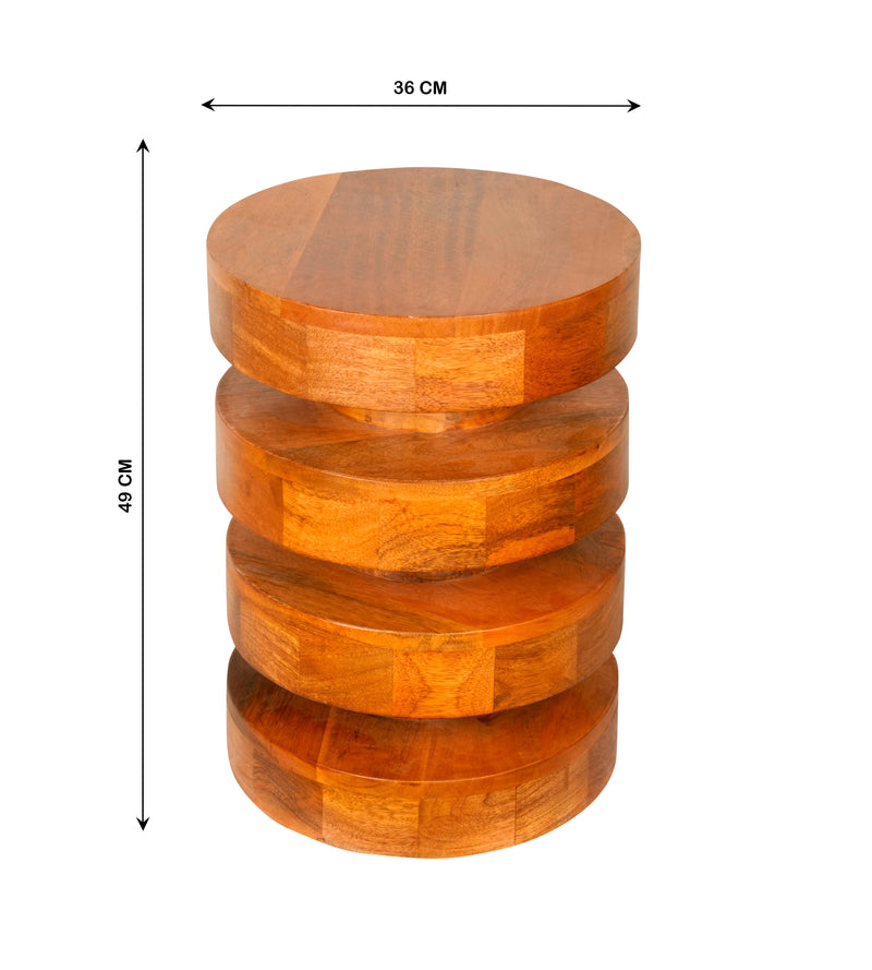 Handcrafted Wooden Stool with Tiered Circular Design - Unique Accent Piece