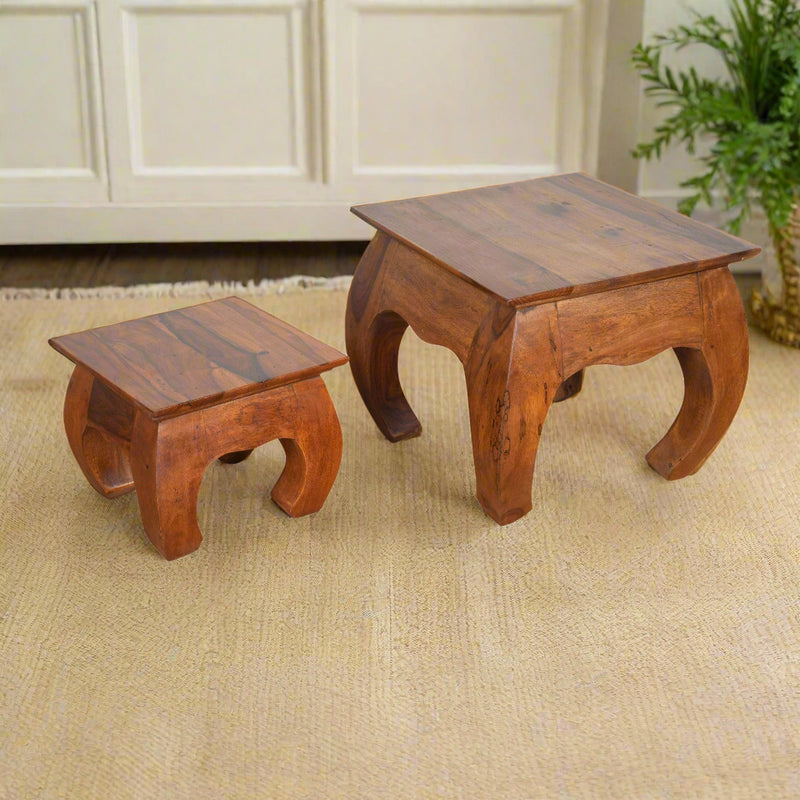 Handcrafted Wooden Nesting Stools - Set of Two