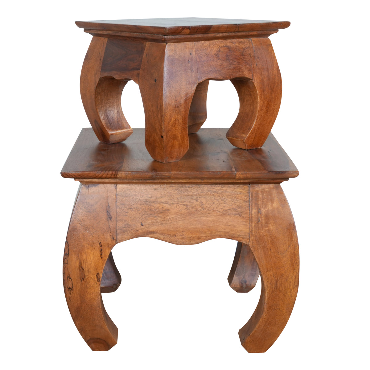 Handcrafted Wooden Nesting Stools - Set of Two
