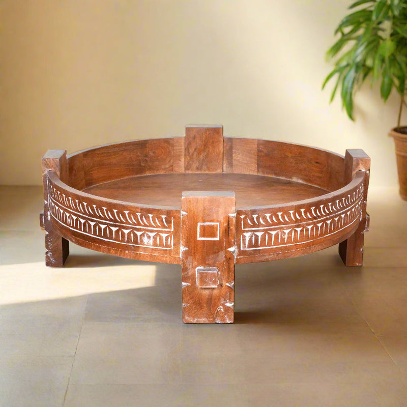 Handcrafted Wooden Coffee Table/Accent Table with Carved Detailing