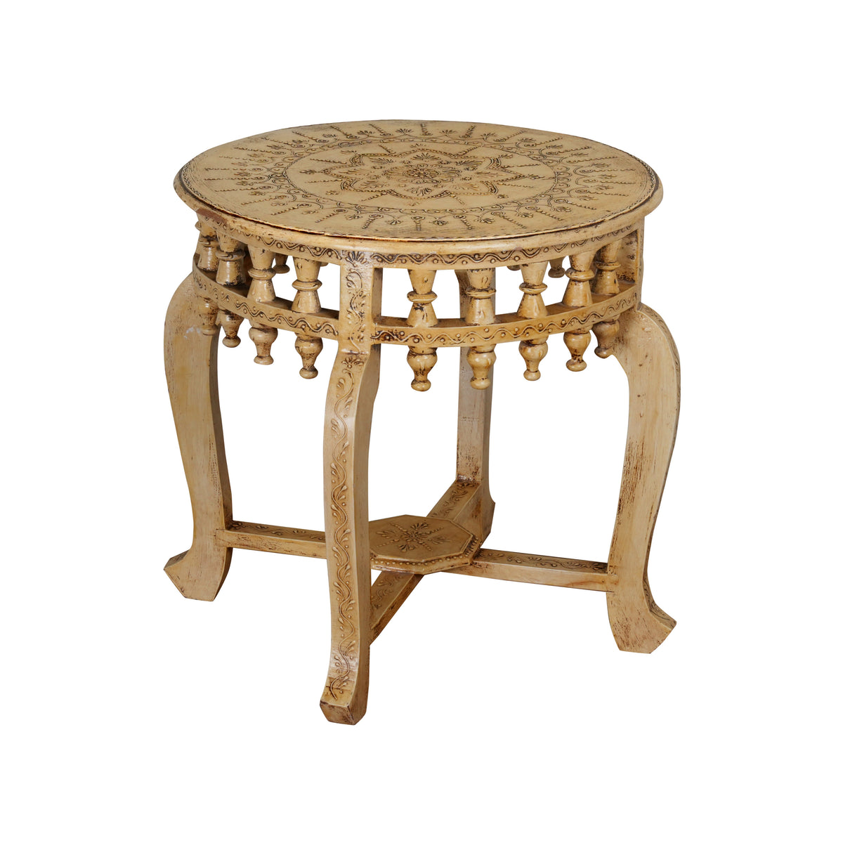 Antique Handcrafted Wooden Coffee Table/Accent Table with Intricate Carved Detailing
