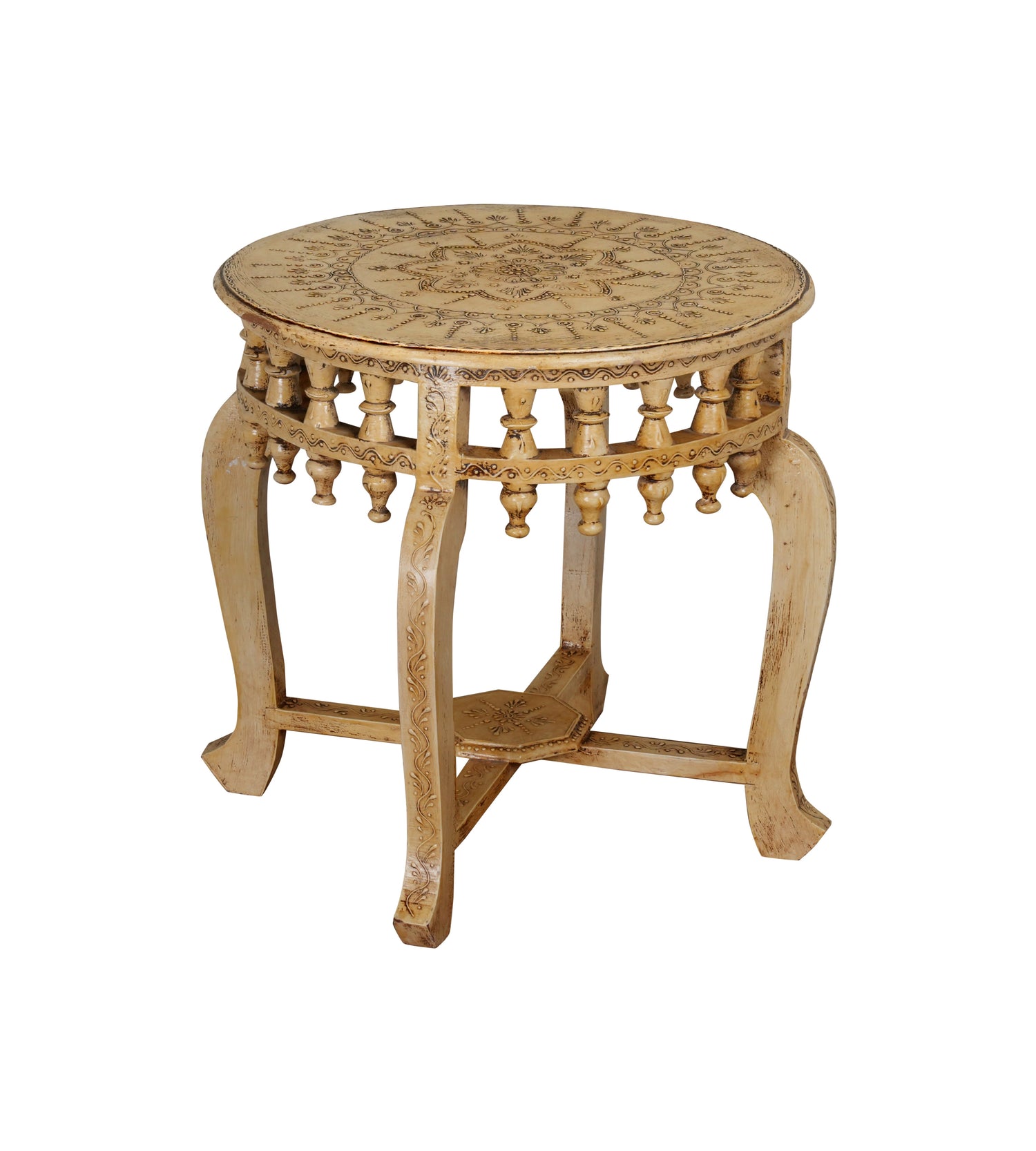 Antique Handcrafted Wooden Coffee Table/Accent Table with Intricate Carved Detailing