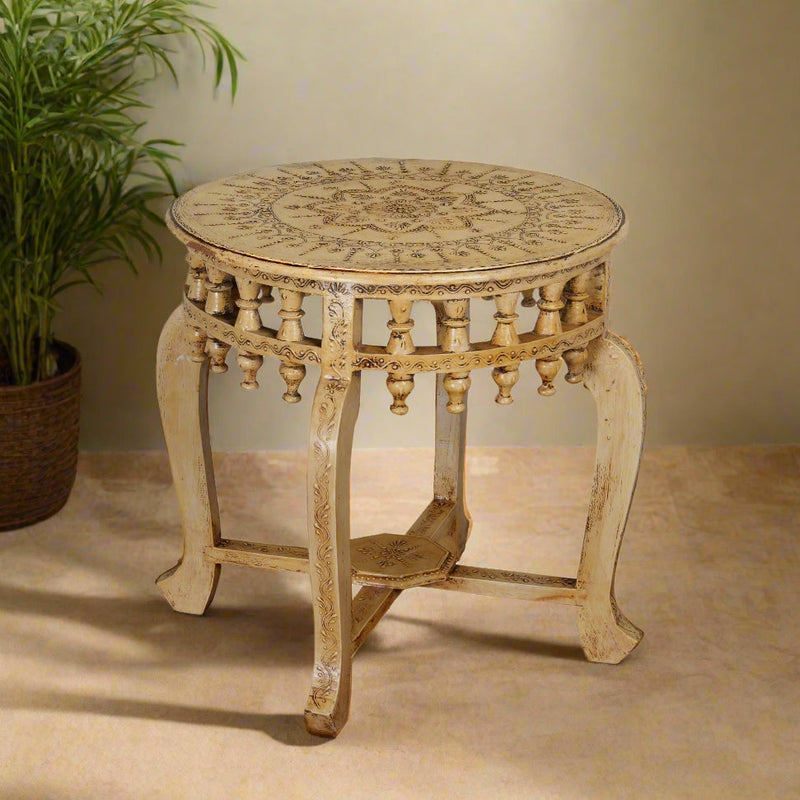 Antique Handcrafted Wooden Coffee Table/Accent Table with Intricate Carved Detailing