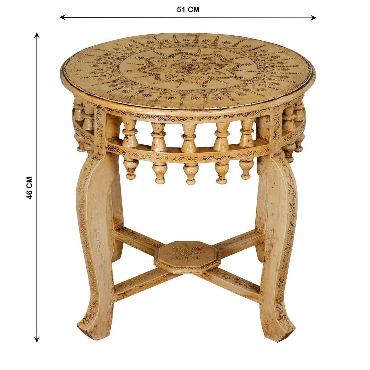 Antique Handcrafted Wooden Coffee Table/Accent Table with Intricate Carved Detailing
