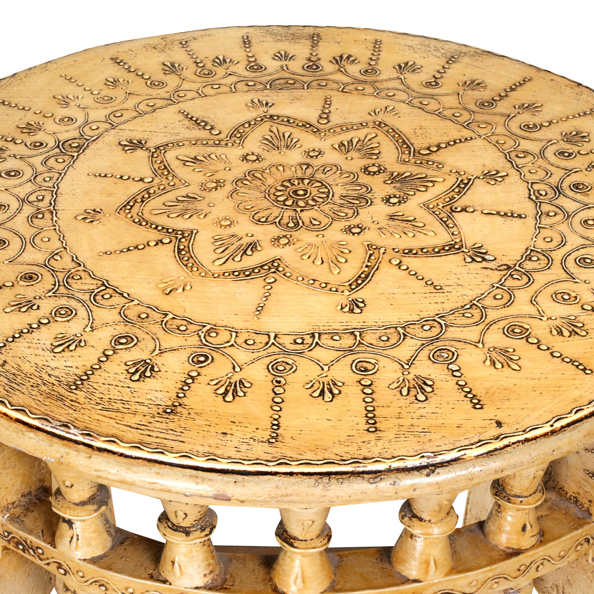 Antique Handcrafted Wooden Coffee Table/Accent Table with Intricate Carved Detailing