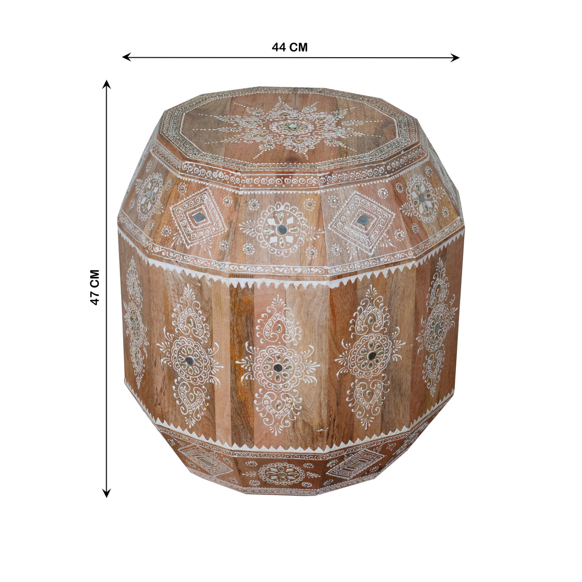 Handcrafted Mango Wood Accent Table with Intricate Detailing