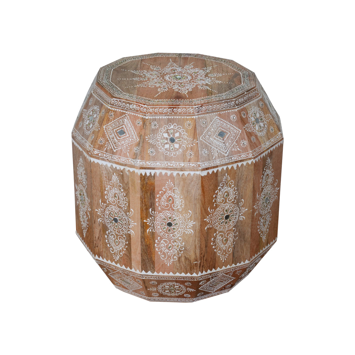 Handcrafted Mango Wood Accent Table with Intricate Detailing