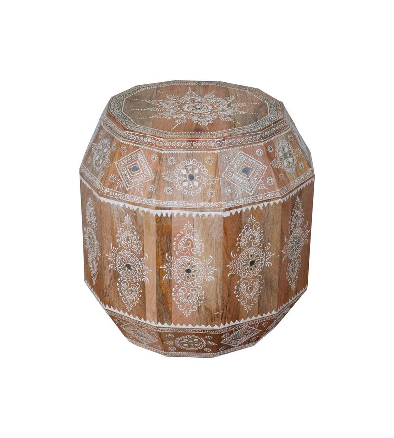 Handcrafted Mango Wood Accent Table with Intricate Detailing