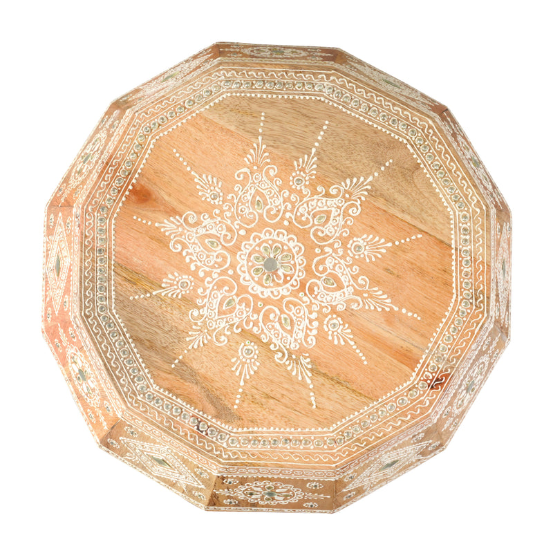 Handcrafted Mango Wood Accent Table with Intricate Detailing