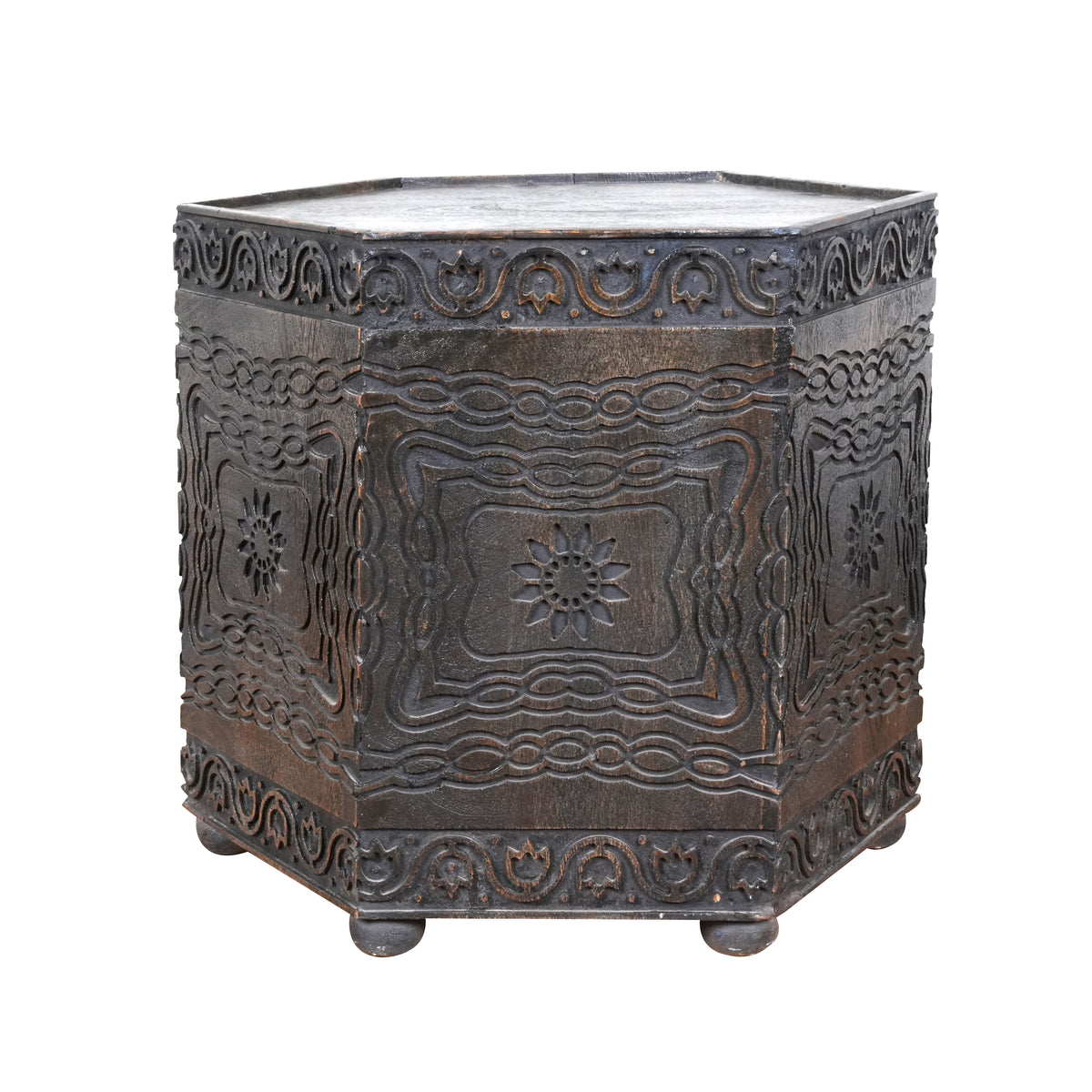 Wooden Decorative Cylinder/Stool with Intricate Carvings