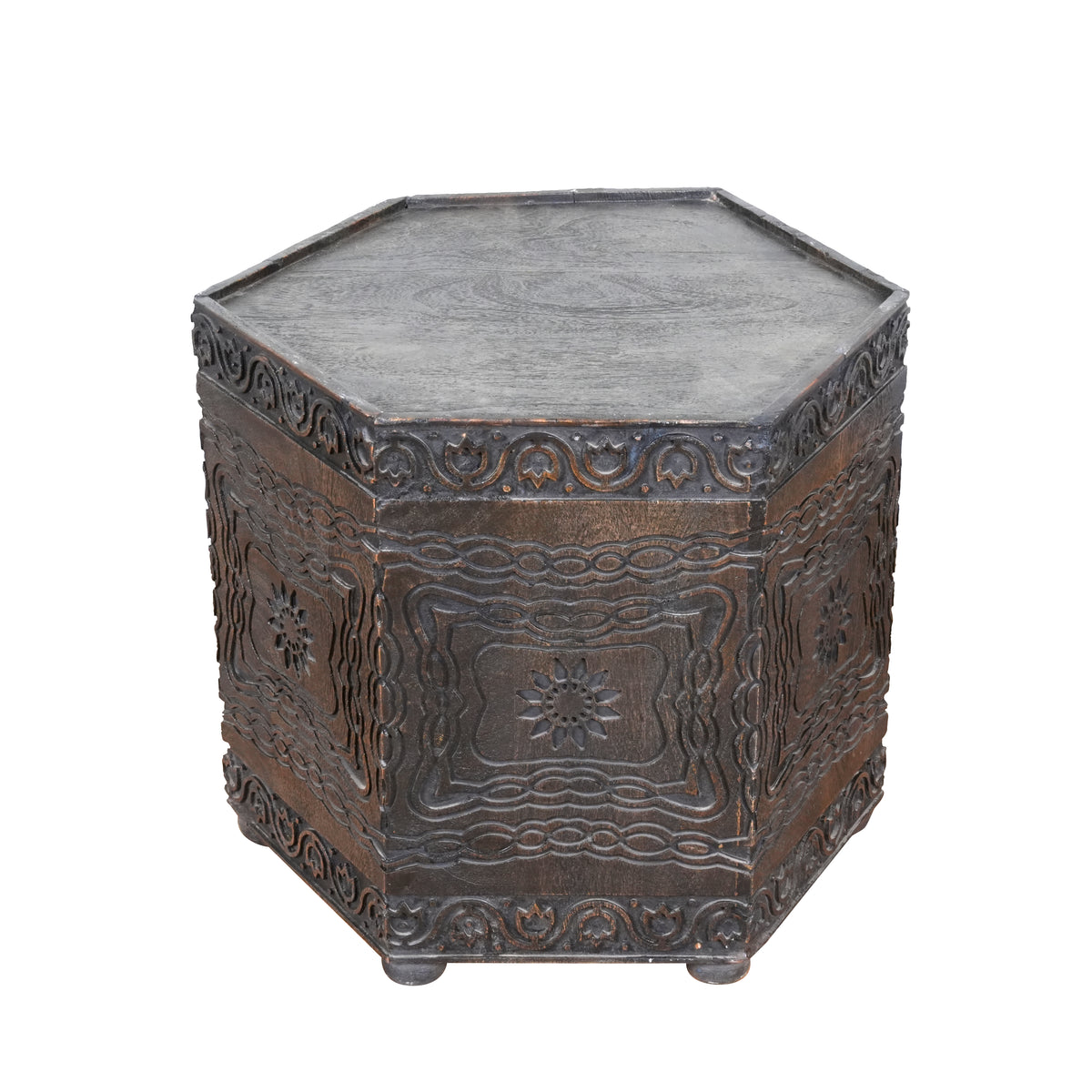Wooden Decorative Cylinder/Stool with Intricate Carvings
