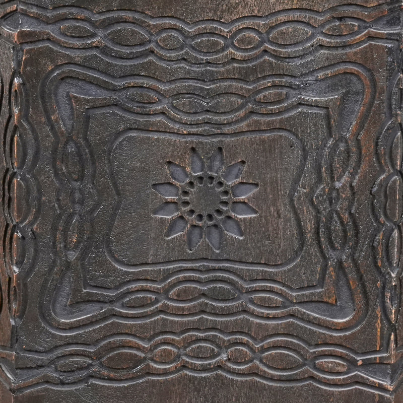 Wooden Decorative Cylinder/Stool with Intricate Carvings