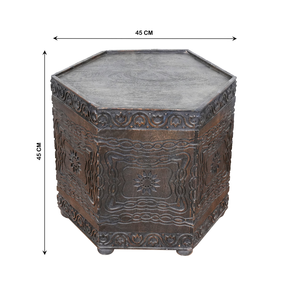 Wooden Decorative Cylinder/Stool with Intricate Carvings