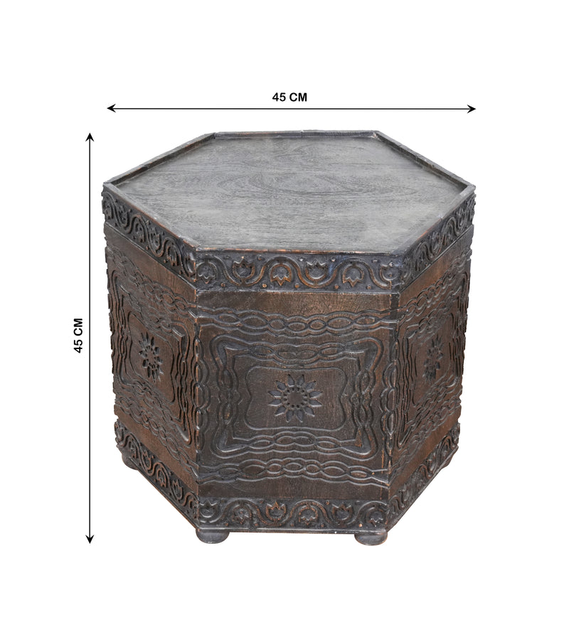 Wooden Decorative Cylinder/Stool with Intricate Carvings