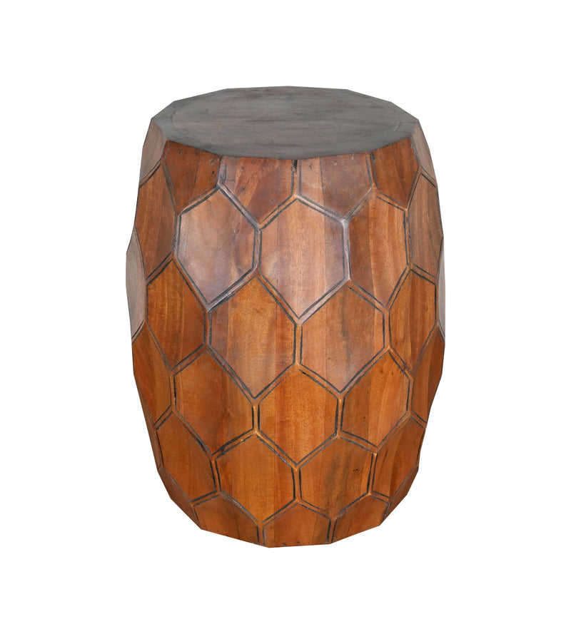 Handcrafted Mango Wood Stool with Geometric Panel Design