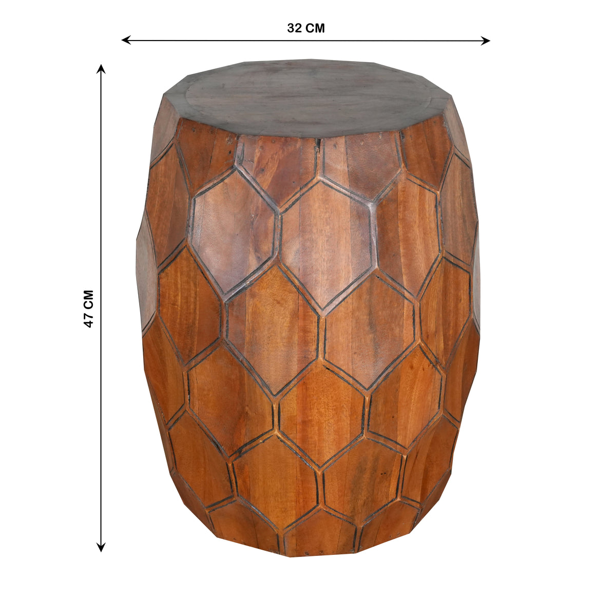 Handcrafted Mango Wood Stool with Geometric Panel Design
