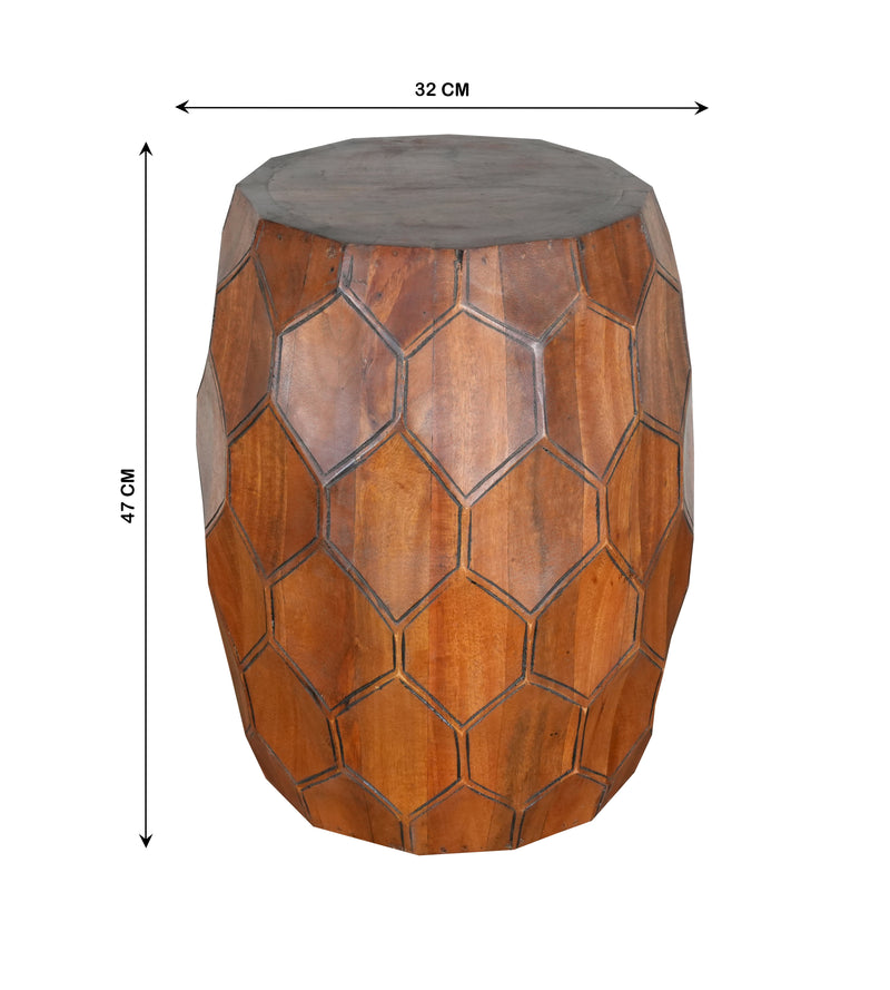Handcrafted Mango Wood Stool with Geometric Panel Design