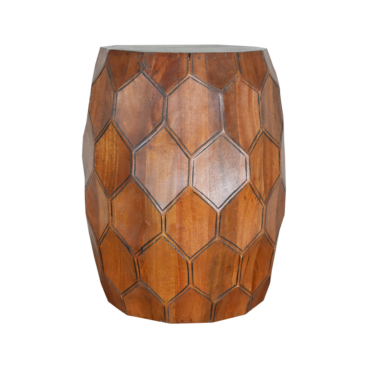 Handcrafted Mango Wood Stool with Geometric Panel Design