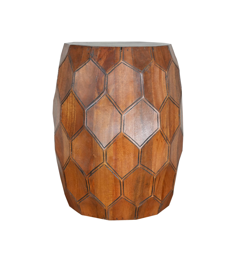 Handcrafted Mango Wood Stool with Geometric Panel Design
