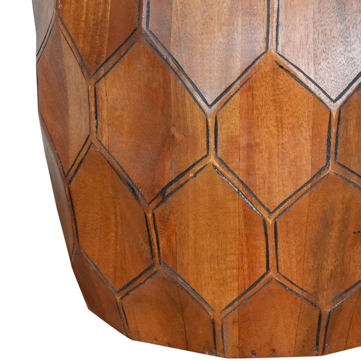 Handcrafted Mango Wood Stool with Geometric Panel Design