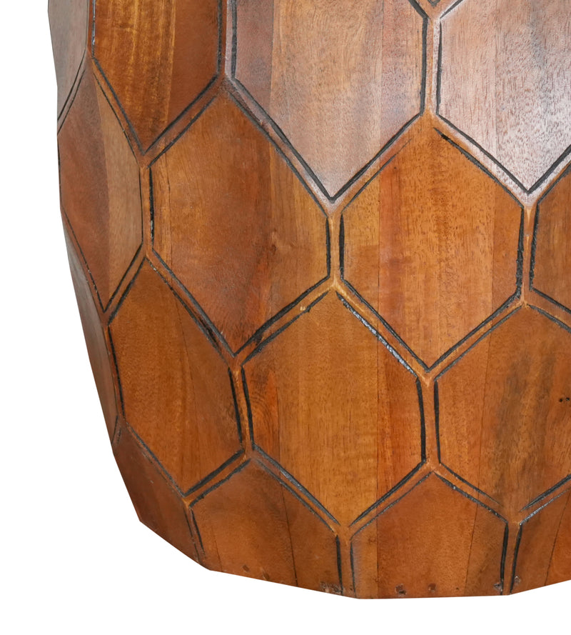 Handcrafted Mango Wood Stool with Geometric Panel Design