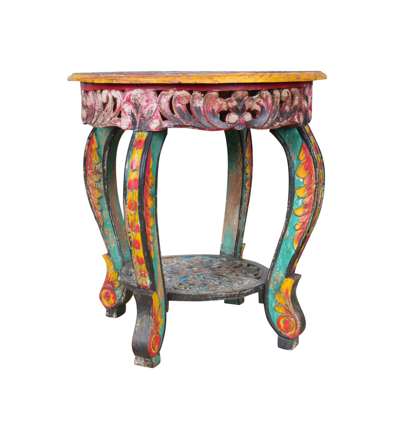 Antique Hand-Carved Wooden Table – A Vibrant Accent from Rajasthan