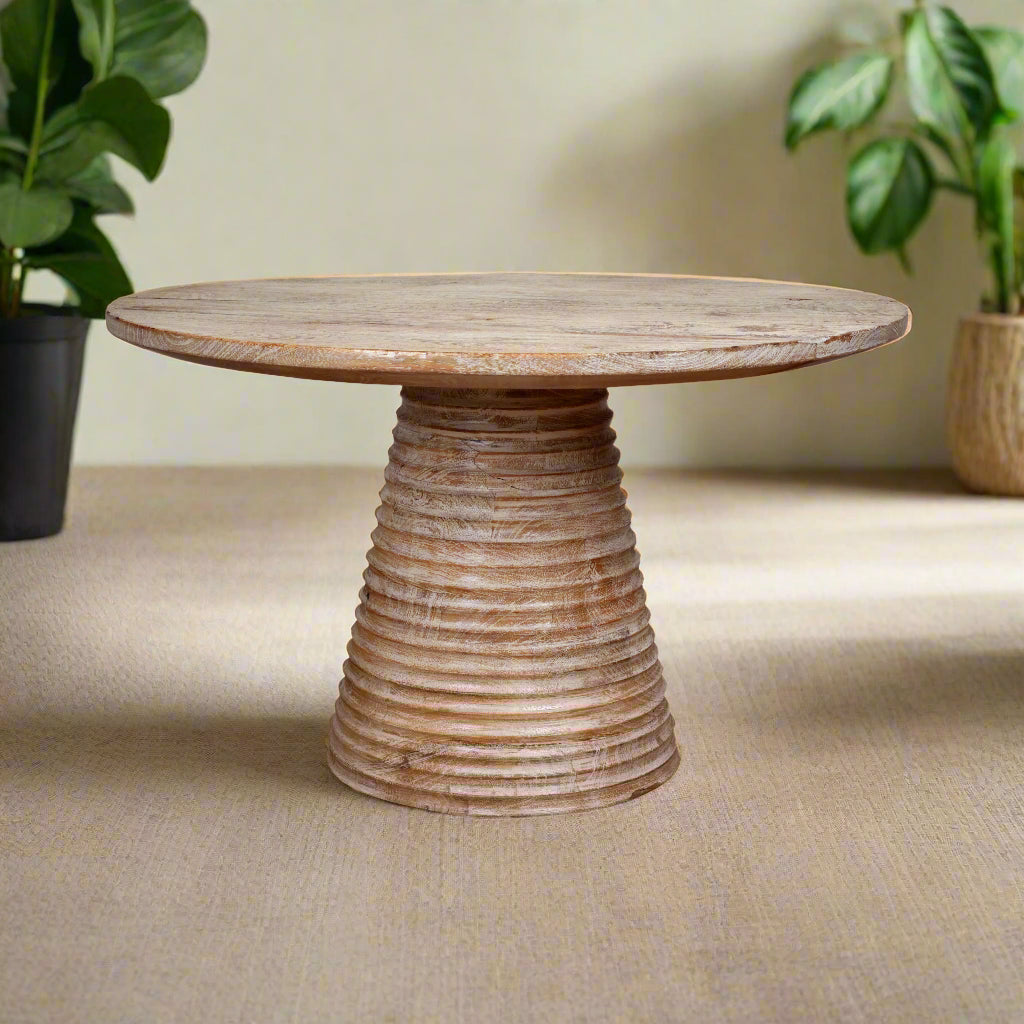 Handcrafted Wooden Accent Table – Modern Design with Textured Base