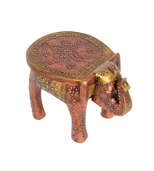 Handcrafted Elephant Stool – Rajasthani Design with Gold and Brown Finish