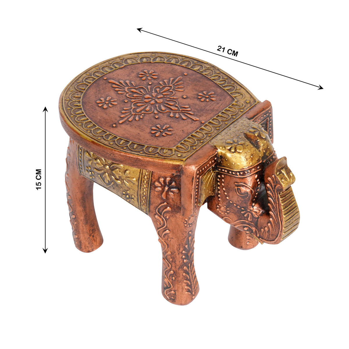Handcrafted Elephant Stool – Rajasthani Design with Gold and Brown Finish