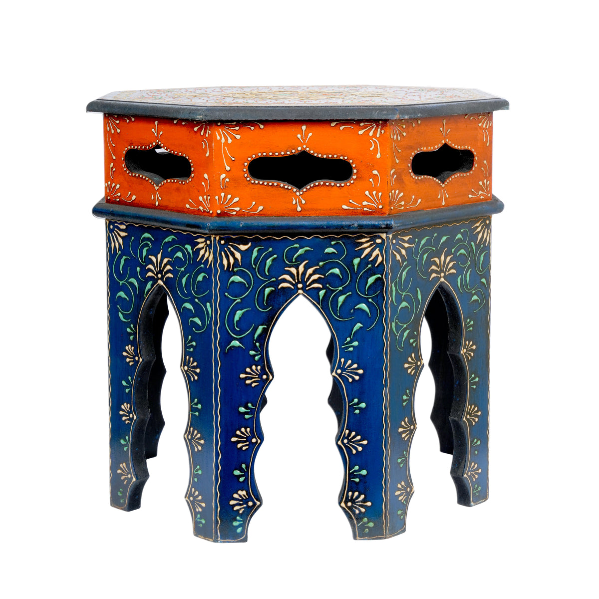 Handcrafted Wooden Nesting Tables with Intricate Rajasthani Tile Designs