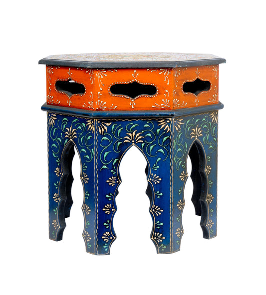 Handcrafted Wooden Nesting Tables with Intricate Rajasthani Tile Designs
