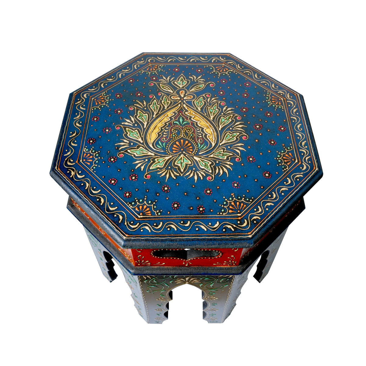Handcrafted Wooden Nesting Tables with Intricate Rajasthani Tile Designs