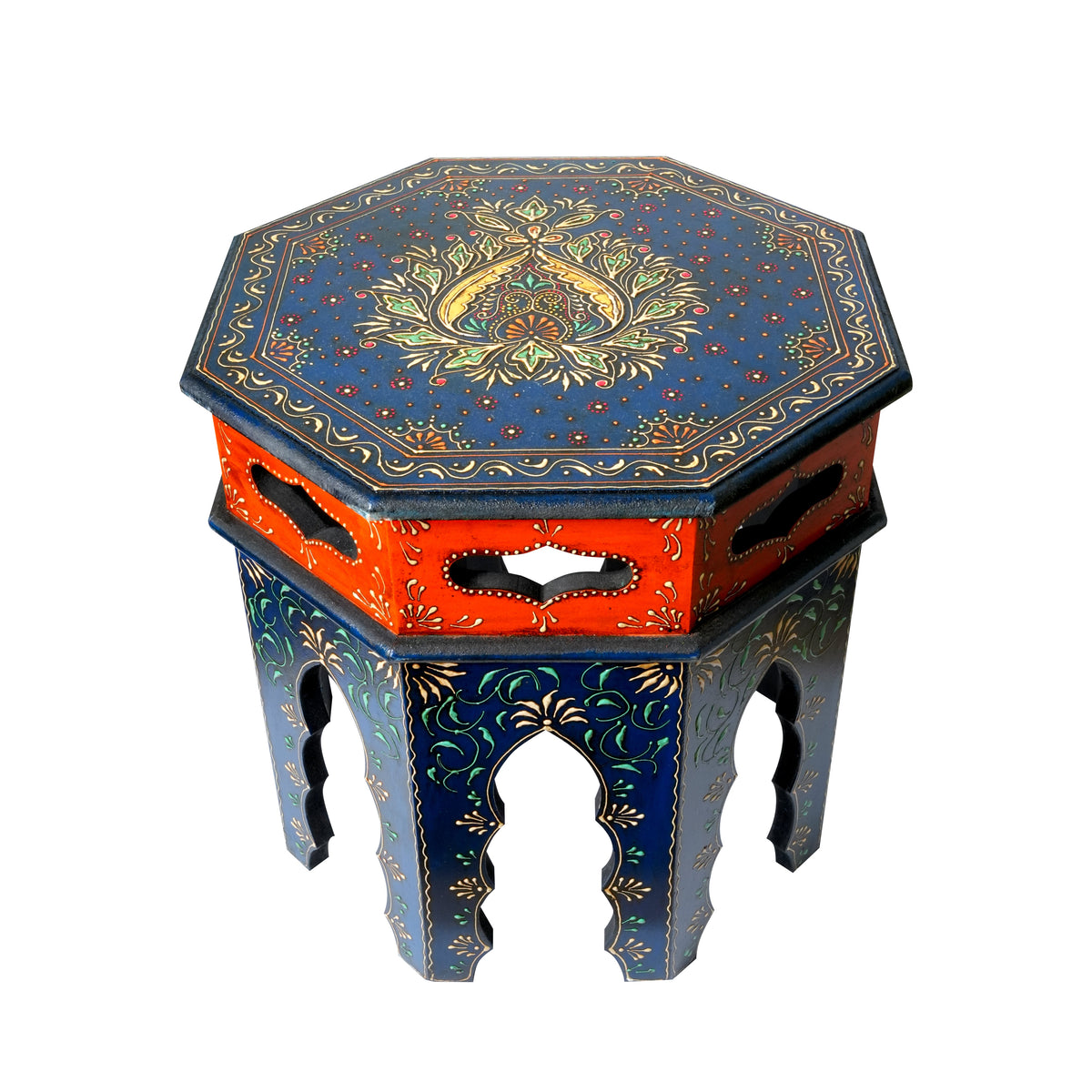 Handcrafted Wooden Nesting Tables with Intricate Rajasthani Tile Designs