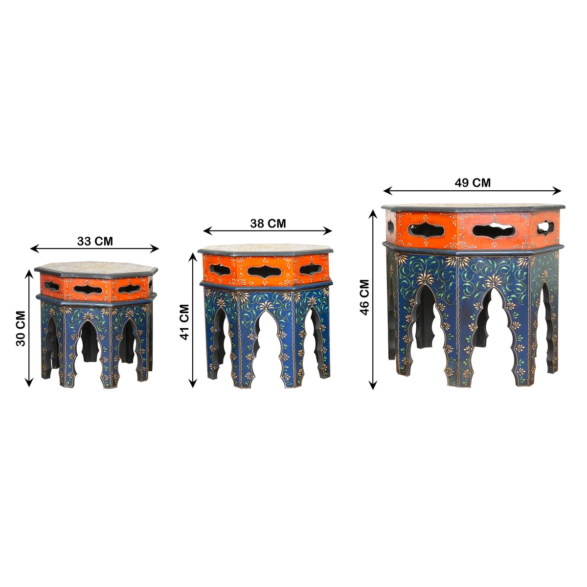Handcrafted Wooden Nesting Tables with Intricate Rajasthani Tile Designs