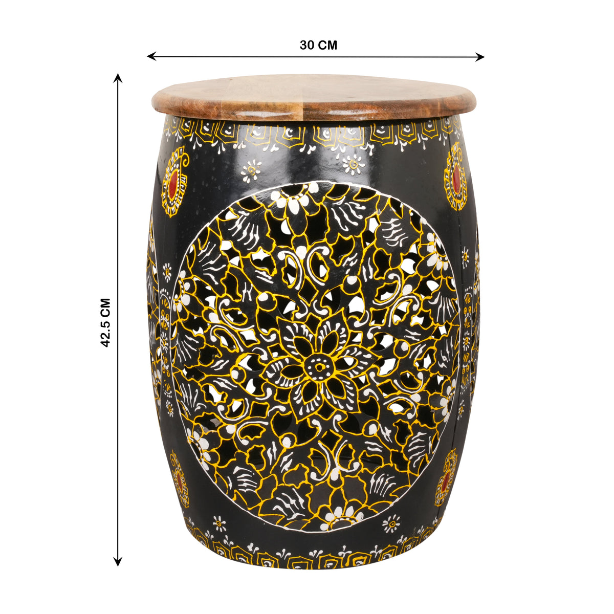 Handpainted Decorative Wooden Stool with Intricate Carvings