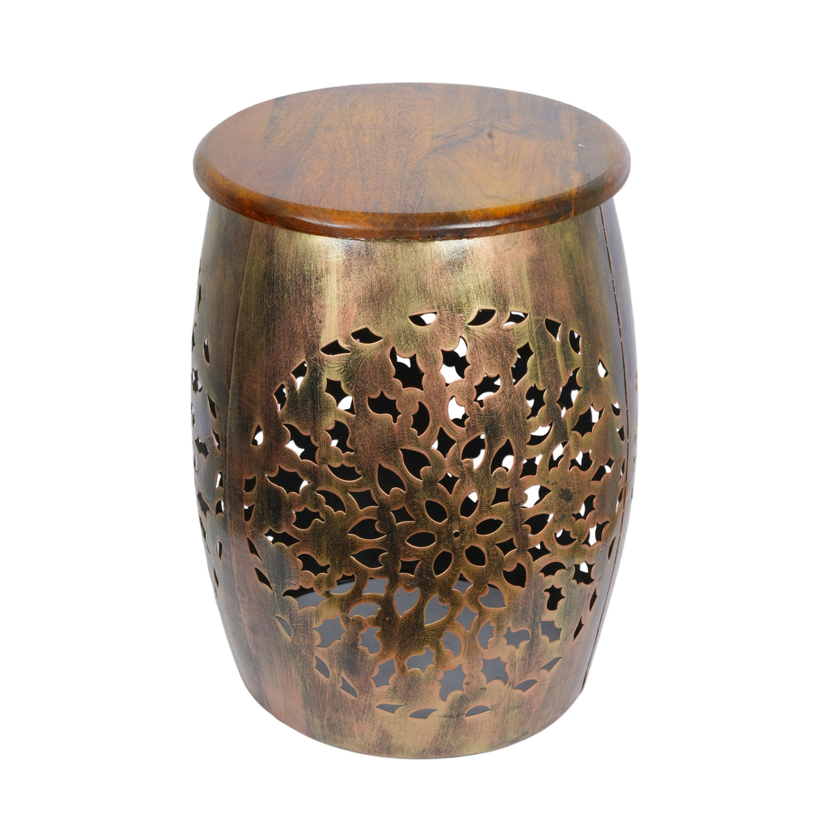 Handcrafted Metal Stool with Wooden Top – Intricate Rajasthani Design