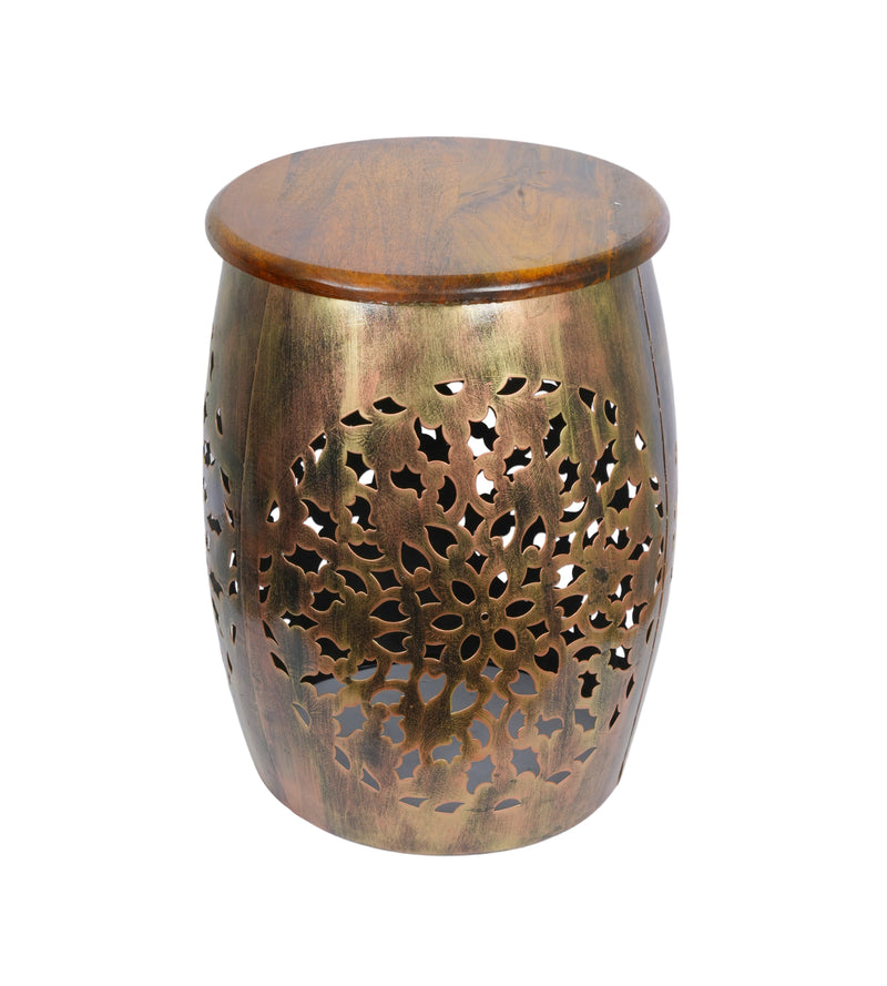 Handcrafted Metal Stool with Wooden Top – Intricate Rajasthani Design