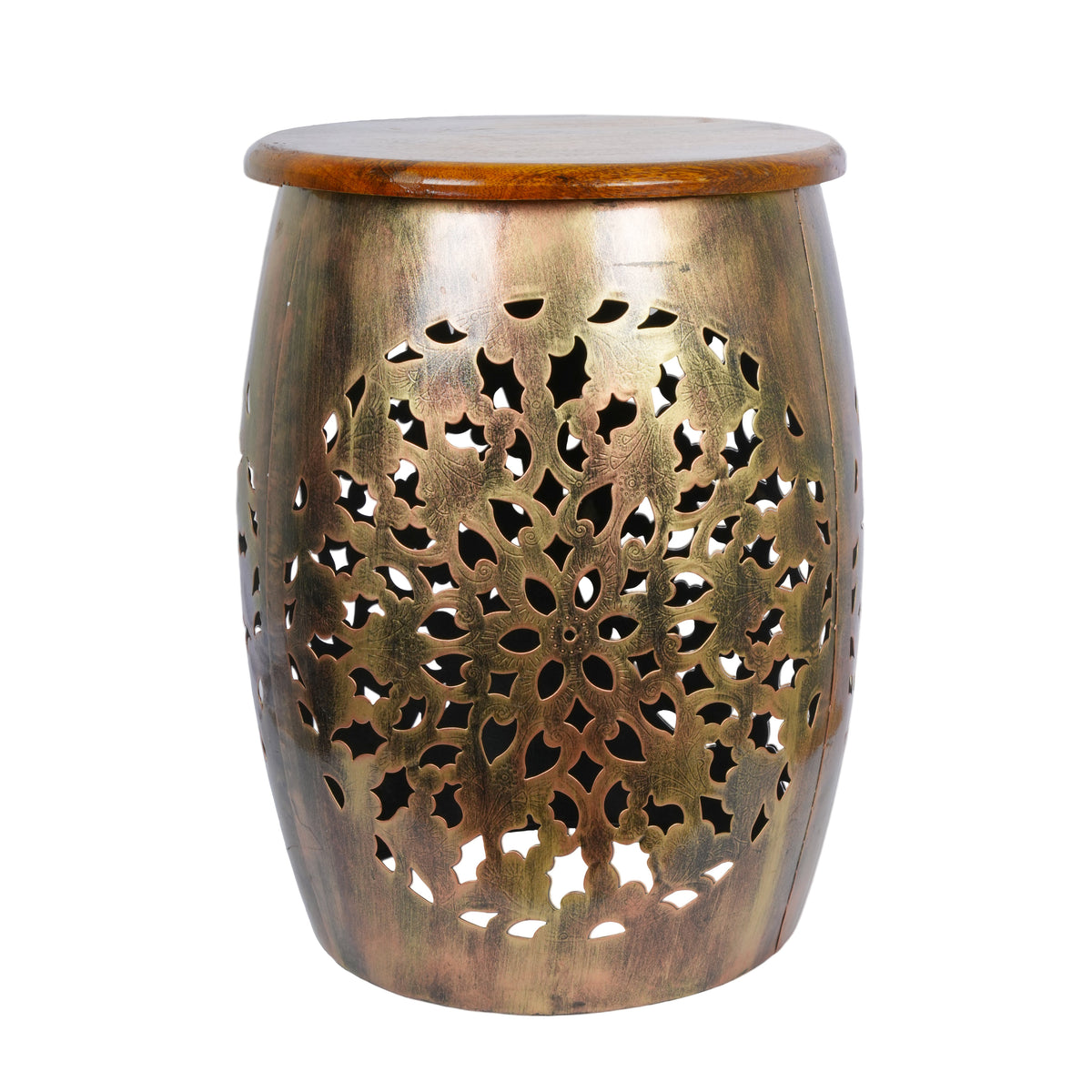 Handcrafted Metal Stool with Wooden Top – Intricate Rajasthani Design