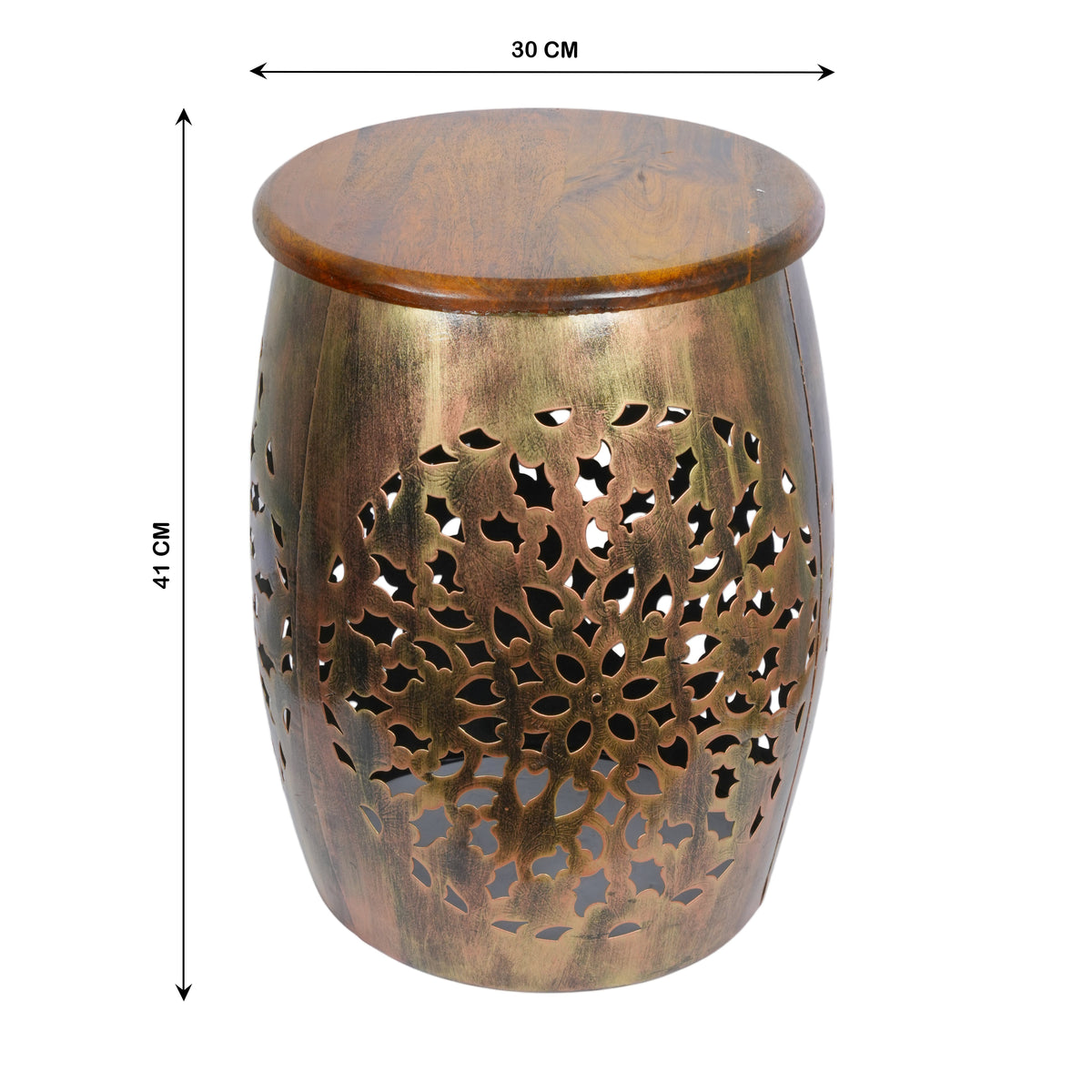 Handcrafted Metal Stool with Wooden Top – Intricate Rajasthani Design