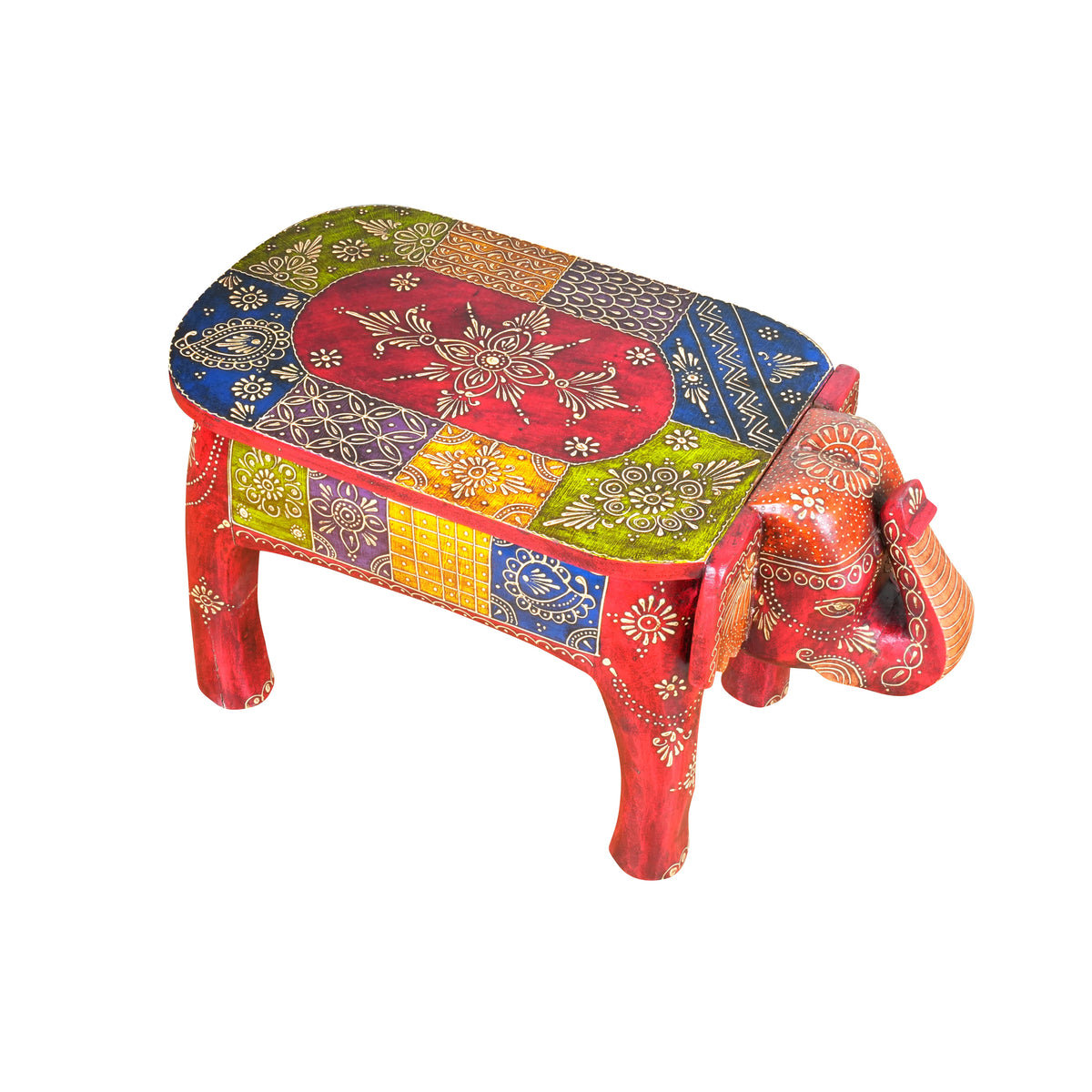 Handcrafted Elephant Stool with Colorful Design – Traditional Rajasthani Craftsmanship