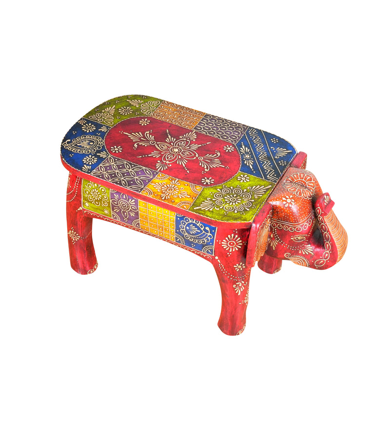 Handcrafted Elephant Stool with Colorful Design – Traditional Rajasthani Craftsmanship