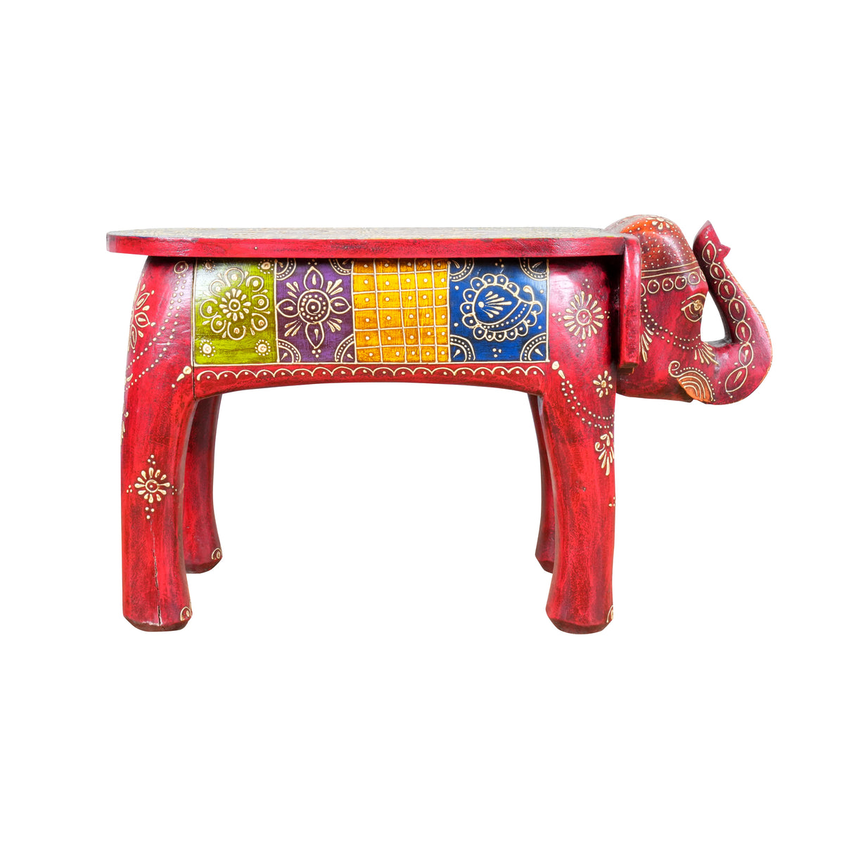 Handcrafted Elephant Stool with Colorful Design – Traditional Rajasthani Craftsmanship
