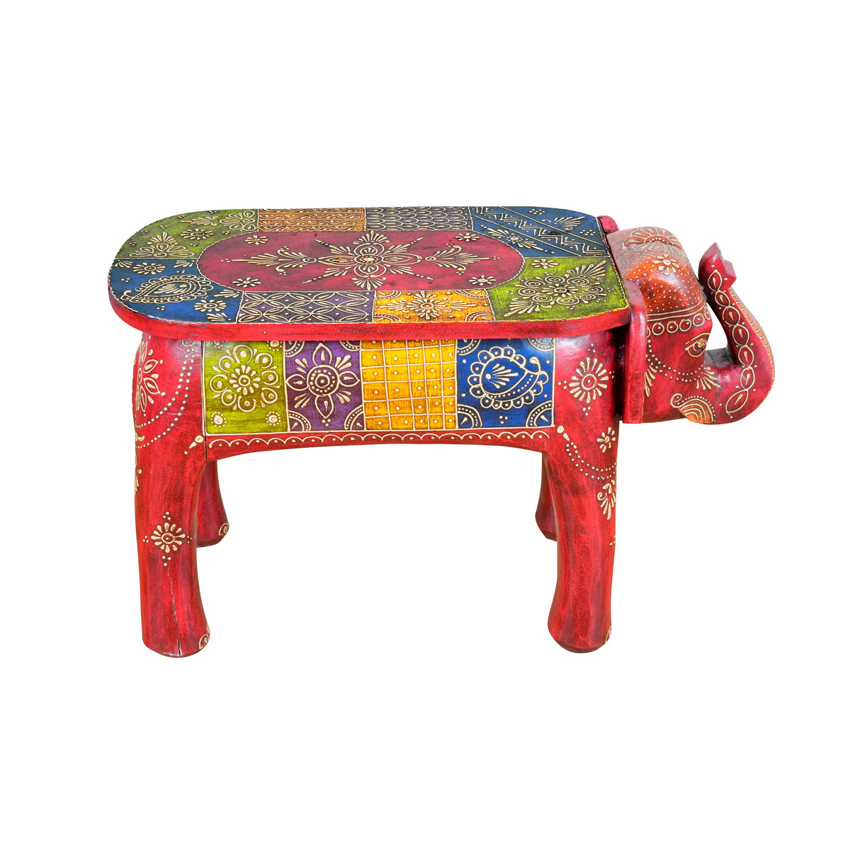 Handcrafted Elephant Stool with Colorful Design – Traditional Rajasthani Craftsmanship